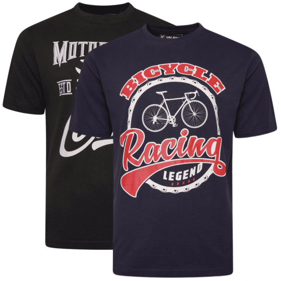 Kam Jeans 5712 Twin Pack Motorcycle/Cycle Print Tee Black and Navy - T-shirts - T-shirts Homme Grande Taille