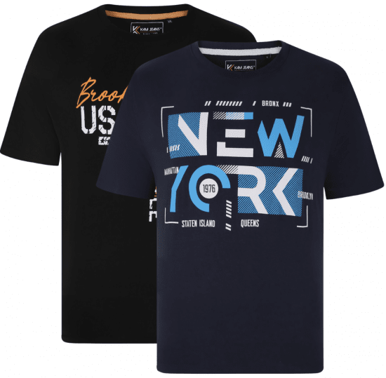 Kam Jeans 5736 NY Print T-Shirts 2-Pack - T-shirts - T-shirts Homme Grande Taille