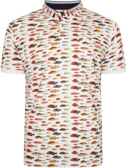 Kam Jeans 5743 Fish Print Jersey Grandad Top White Multicolored - Polos - Polos homme grande taille