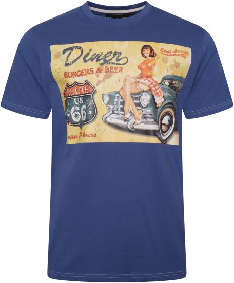 Kam Jeans 5751 Distressed Diners Print T-Shirt Blue - T-shirts - T-shirts Homme Grande Taille