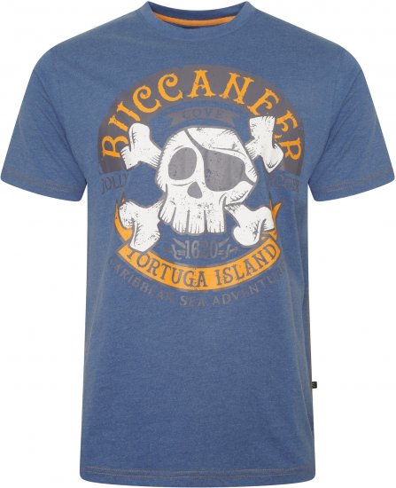 Kam Jeans 5753 Buccaneer Print T-Shirt Blue - T-shirts - T-shirts Homme Grande Taille