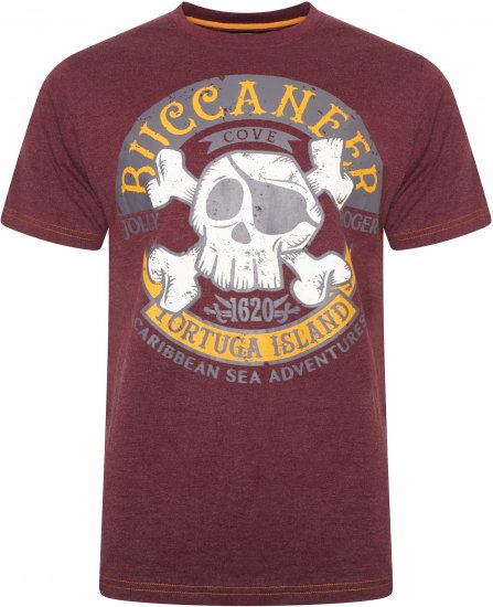 Kam Jeans 5753 Buccaneer Print T-Shirt BURGUNDY MARL - T-shirts - T-shirts Homme Grande Taille