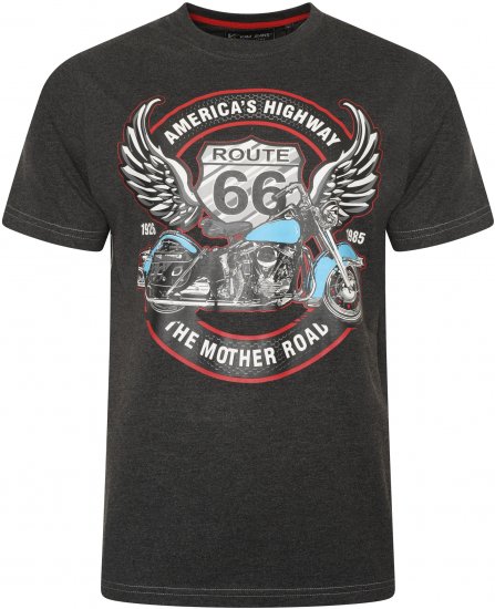 Kam Jeans 5755 Route 66 Motorbike Print T-Shirt Charcoal Marl - T-shirts - T-shirts Homme Grande Taille