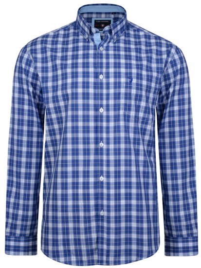 Kam Jeans 6155 Long Sleeve Check Shirt Blue - Chemises - Chemises Grandes Tailles Hommes