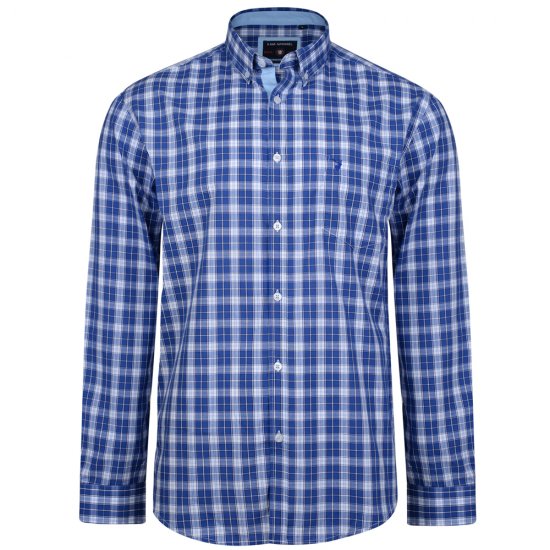Kam Jeans 6155 Long Sleeve Check Shirt Blue - Chemises - Chemises Grandes Tailles Hommes