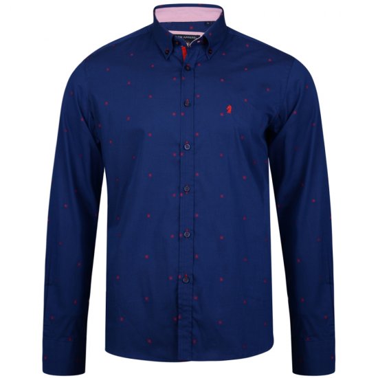 Kam Jeans 6160 Long Sleeve Dobby Print Shirt Twilight Blue - Chemises - Chemises Grandes Tailles Hommes