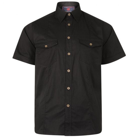Kam Jeans Retro Short Sleeve Stretch Shirt Black - Chemises - Chemises Grandes Tailles Hommes