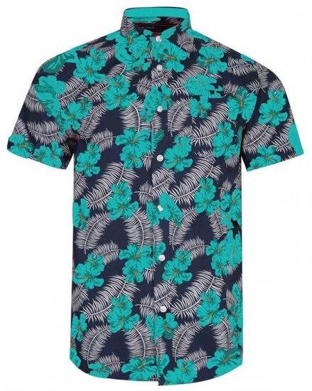 Kam Jeans 6207 Floral Print Shirt Turquoise - Chemises - Chemises Grandes Tailles Hommes