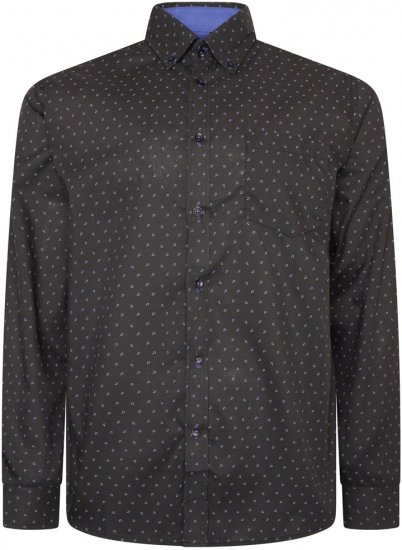 Kam Jeans 6297 Long Sleeve All Over Blue Dobby Print Shirt Black - Chemises - Chemises Grandes Tailles Hommes