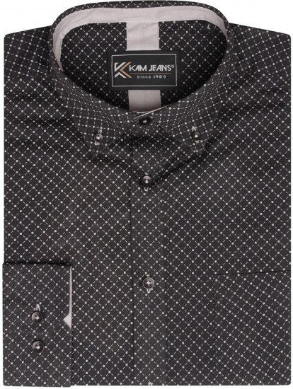 Kam Jeans 6299 Long Sleeve All Over Diamond Print Shirt Black - Chemises - Chemises Grandes Tailles Hommes