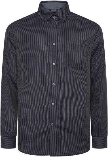 Kam Jeans 6300 Long Sleeve Dobby Stripe Shirt Dark Grey - Chemises - Chemises Grandes Tailles Hommes