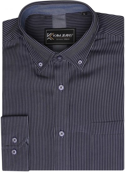 Kam Jeans 6300 Long Sleeve Dobby Stripe Shirt Dark Grey - Chemises - Chemises Grandes Tailles Hommes