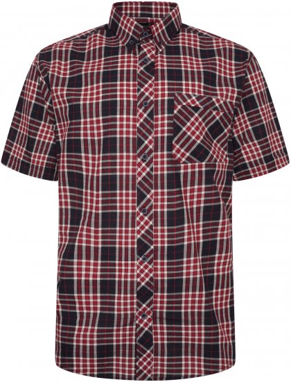 Kam Jeans 6301 Casual Check Short Sleeve Shirt Burgundy - Chemises - Chemises Grandes Tailles Hommes