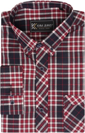 Kam Jeans 6301 LS Casual Check Shirt Red - Chemises - Chemises Grandes Tailles Hommes