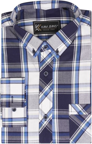Kam Jeans 6301 LS Casual Check Shirt Navy - Chemises - Chemises Grandes Tailles Hommes