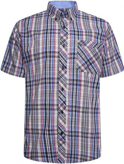 Kam Jeans 6313 Casual Check Short Sleeve Shirt Grey - Chemises - Chemises Grandes Tailles Hommes