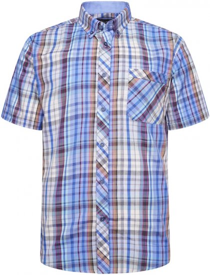 Kam Jeans 6315 Casual Check Short Sleeve Shirt Sky Blue - Chemises - Chemises Grandes Tailles Hommes
