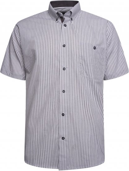 Kam Jeans 6321 Casual Stripe Short Sleeve Shirt Charcoal - Chemises - Chemises Grandes Tailles Hommes