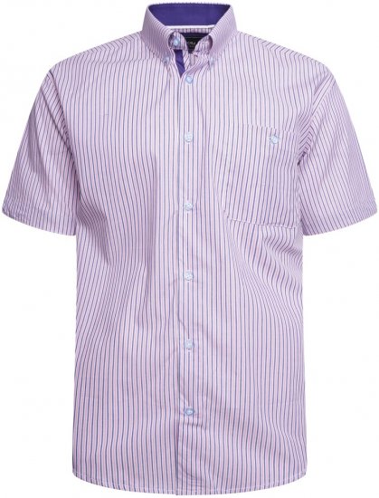 Kam Jeans 6321 Casual Stripe Short Sleeve Shirt Pink - Chemises - Chemises Grandes Tailles Hommes