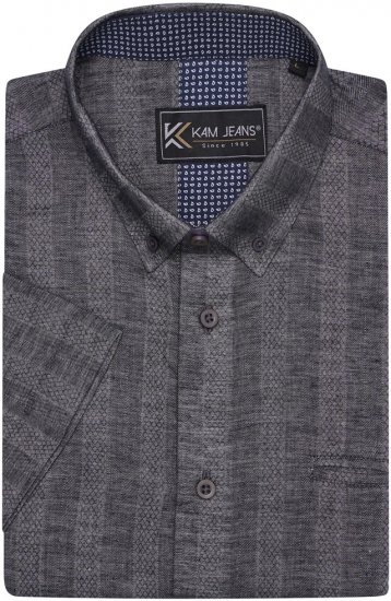 Kam Jeans 6323 Self Pattern Casual Short Sleeve Shirt Charcoal - Chemises - Chemises Grandes Tailles Hommes