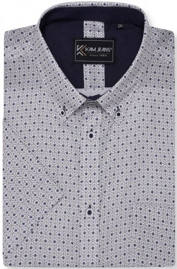 Kam Jeans 6328 AOP Geo Print Short Sleeve Shirt Charcoal - Chemises - Chemises Grandes Tailles Hommes