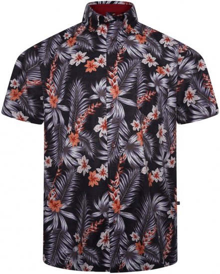 Kam Jeans 6330 AOP Floral Print Short Sleeve Shirt Navy - Chemises - Chemises Grandes Tailles Hommes