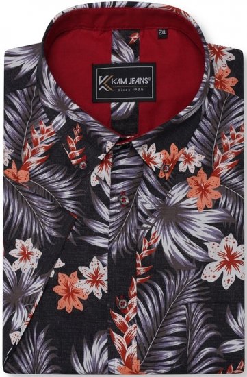 Kam Jeans 6330 AOP Floral Print Short Sleeve Shirt Navy - Chemises - Chemises Grandes Tailles Hommes