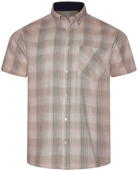 Kam Jeans 6382 Chemise Texturée À Carreaux Manches Courtes Beige - Chemises - Chemises Grandes Tailles Hommes