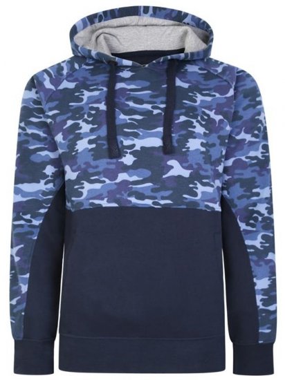 Kam Jeans 7036B Camo Pannelled Over The Head Hoody Navy - Sweatshirts & hoodies - Sweatshirts/Hoodies grande taille homme