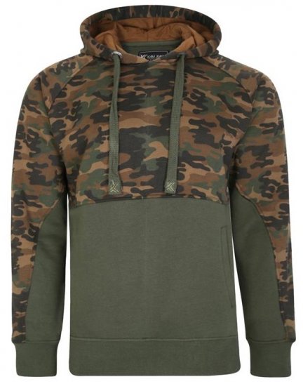 Kam Jeans 7036B Camo Pannelled Over The Head Hoody Khaki - Sweatshirts & hoodies - Sweatshirts/Hoodies grande taille homme