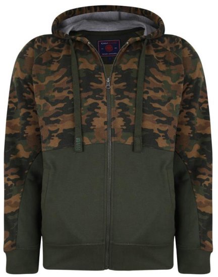 Kam Jeans 7036 Camo Print Full Zipper Hoodie Khaki - Sweatshirts & hoodies - Sweatshirts/Hoodies grande taille homme