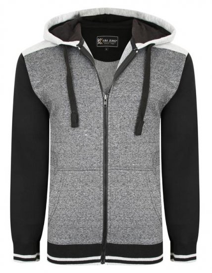 Kam Jeans 7042 Zip Thru Panelled Hoody Charcoal - Sweatshirts & hoodies - Sweatshirts/Hoodies grande taille homme