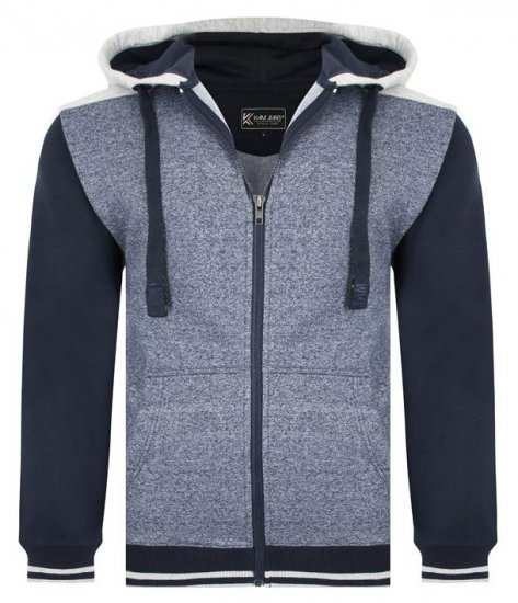 Kam Jeans 7042 Zip Thru Panelled Hoody Indigo - Sweatshirts & hoodies - Sweatshirts/Hoodies grande taille homme
