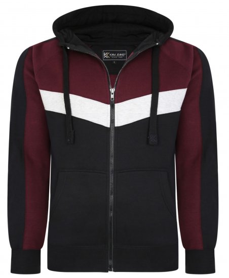 Kam Jeans 7048 Chevron Panelled Hoodie Burgundy - Sweatshirts & hoodies - Sweatshirts/Hoodies grande taille homme