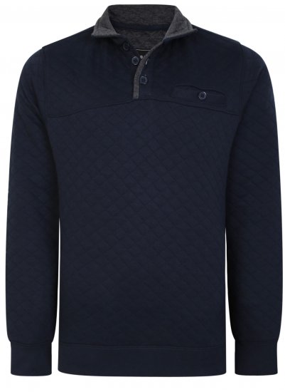 Kam Jeans 7050 Quilted Jersey Sweater 1/4 Button Up Navy - Sweatshirts & hoodies - Sweatshirts/Hoodies grande taille homme