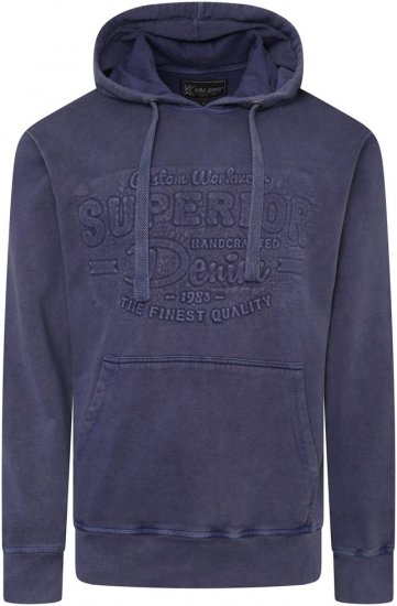 Kam Jeans 7066 Over Head Washed Embossed Hoody Blue - Sweatshirts & hoodies - Sweatshirts/Hoodies grande taille homme