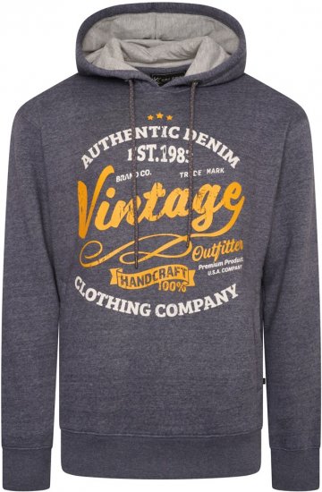 Kam Jeans 7072 Over Head Vintage EMB Hoody Blue Nights - Sweatshirts & hoodies - Sweatshirts/Hoodies grande taille homme