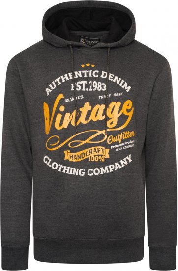 Kam Jeans 7072 Over Head Vintage EMB Hoody Charcoal - Sweatshirts & hoodies - Sweatshirts/Hoodies grande taille homme