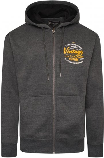Kam Jeans 7073 Zip Thru Vintage EMB Hoody Charcoal - Sweatshirts & hoodies - Sweatshirts/Hoodies grande taille homme