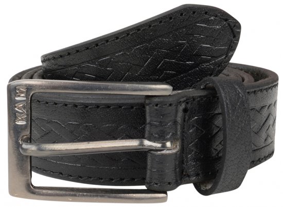 Kam Jeans 919 Weave Pattern Leather Belt Black - Ceintures - Ceintures grandes tailles pour hommes