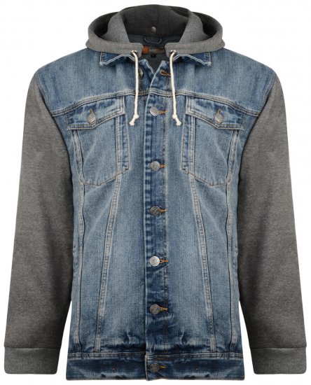 Kam Jeans Miguel Denim Jacket with Jersey Sleeves - Vestes - Vestes Homme Grandes Tailles
