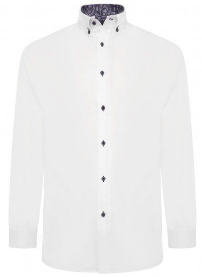 Kam Jeans P023 L/S Premium Stretch Shirt White - Chemises - Chemises Grandes Tailles Hommes