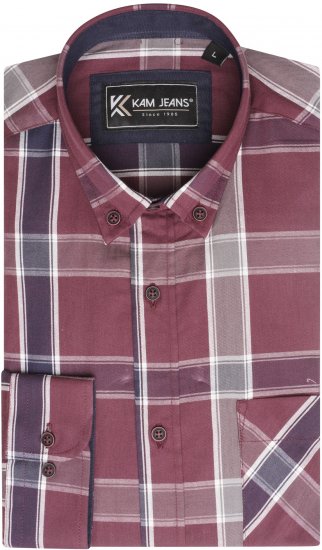 Kam Jeans P038 LS Premium Cotton Check Shirt Wine - Chemises - Chemises Grandes Tailles Hommes