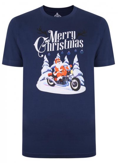 Kam Jeans X009 Santa Biker Print T-Shirt Navy - T-shirts - T-shirts Homme Grande Taille