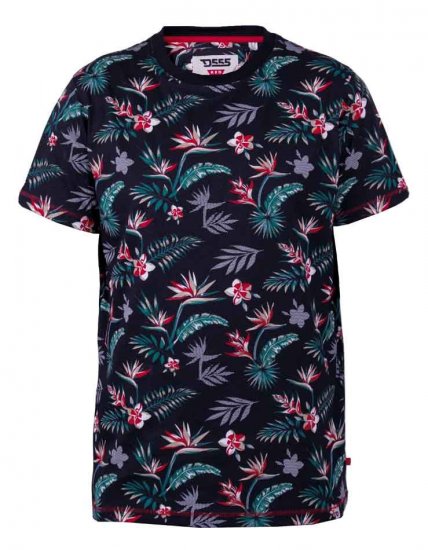 D555 Keating Hawaiian Print Crew Neck T-Shirt Black - T-shirts - T-shirts Homme Grande Taille