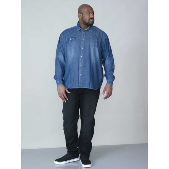 D555 Adcock Long Sleeve Vintage Denim Shirt - Chemises - Chemises Grandes Tailles Hommes