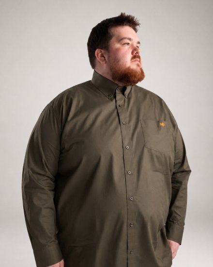 Motley Denim Lisbon Long Sleeve Shirt Dark Khaki - Chemises - Chemises Grandes Tailles Hommes