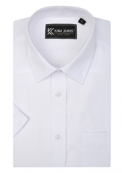 Kam Jeans 6283 Casual SS Herringbone Shirt White - Chemises - Chemises Grandes Tailles Hommes