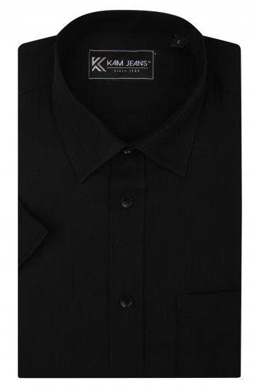 Kam Jeans 6283 Casual SS Herringbone Shirt Black - Chemises - Chemises Grandes Tailles Hommes