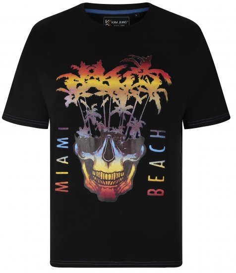 Kam Jeans 5735 Miami Beach Skull Print T-Shirt Black - T-shirts - T-shirts Homme Grande Taille